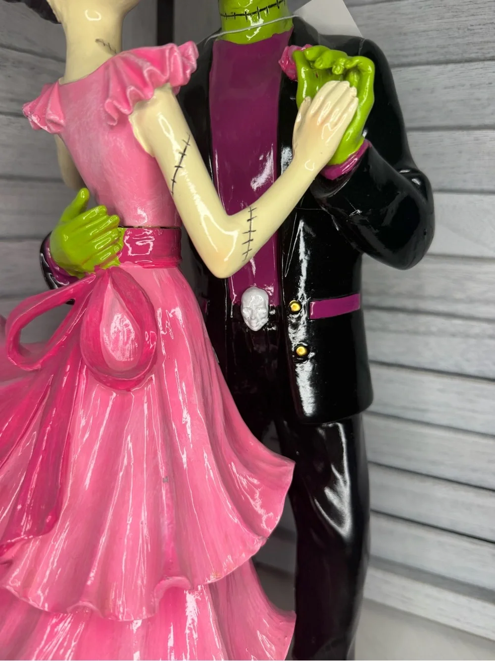 Dancing Pink Bride and Frankenstein Groom Figurine - Halloween Decor